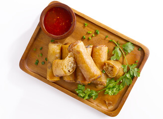 Chinese food Deep fried spring roll on white background