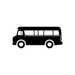 An old model school bus silhouette on white background