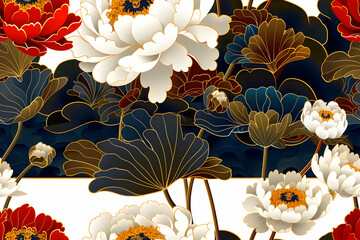 Illustration - Red, White, and Gold Floral Background