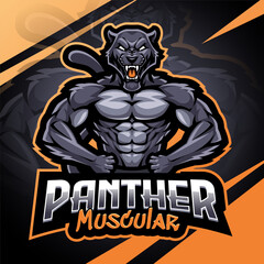 Panther muscular esport mascot logo design