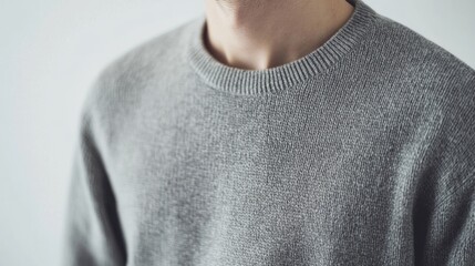 Close-up of a Man's Grey Knit Sweater