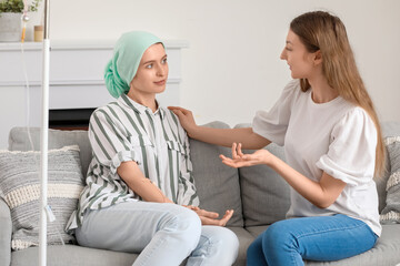 Teenage girl undergoing chemical therapy course with her sister at home