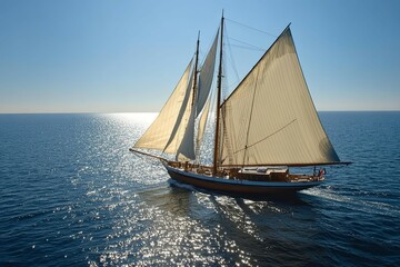 Classic Schooner Sailing: Sunlit Serenity on Calm Waters