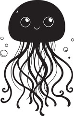 A cute jellyfish kawi silhouette chibi vector and illustration design using black color.