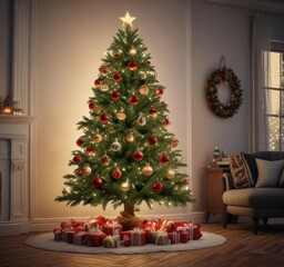 A beautifully decorated Christmas tree with ornaments and lights, Christmas tree, holiday season, festive ambiance