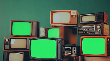 Retro Television Stack: A Vintage Green Screen Aesthetic