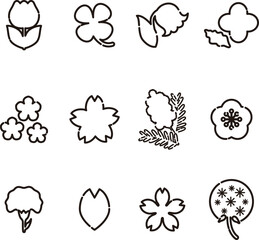 Fototapeta premium 花 アイコン あしらい ピクトグラム ロゴ 飾り かわいい シンプル 線 デザイン イラスト素材