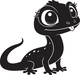 A cute lizard kawi silhouette chibi vector and illustration design using black color.