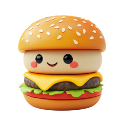 Cute Cartoon Hamburger Character with Smiling Face and Soft Colors Isolated on Transparent Background