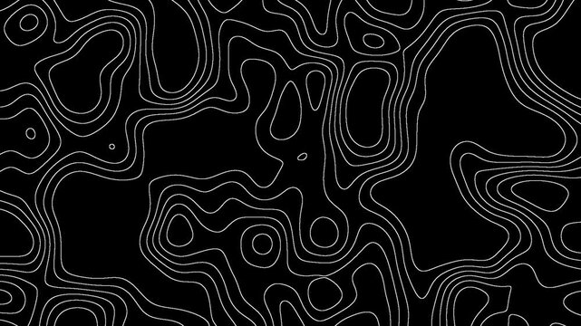 Topographic map texture animation on black background. Dark liquid or fluid high quality 4K video animation footage