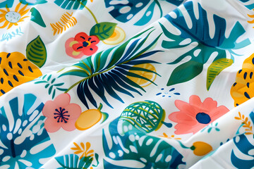 Obraz premium Illustration Tropical Pattern Fabric Texture - Floral, Leaf, Botanical, Summer, Design, Textile, Tropical, Print, Decoration
