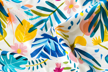 Fototapeta premium Illustration Background - Vibrant Tropical Floral Pattern on Fabric