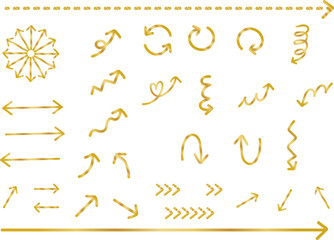 ゴールドの手書き風矢印セット