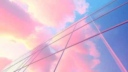 Fototapeta premium Pink sunset reflected in modern glass building facade