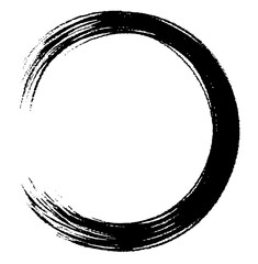 Circle ink brush stroke, japanese calligraphy paint buddhism symbol, Zen enso, black paint round line, vector illustration.	