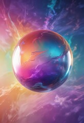 Fototapeta premium A translucent orb suspended in mid-air amidst a swirling vortex of iridescent colors and delicate brushstrokes on a canvas background , swirl, energy
