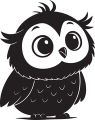 A cute owl kawi silhouette chibi vector and illustration design using black color..