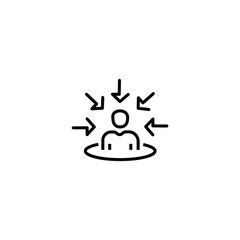 Customer center icon. Simple outline style. Consumer center, client first approach, people, center, person, human focus concept. Line symbol