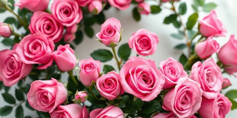 A Delicate Bouquet of Pink Roses in Full Bloom, Their Petals Softly Unfurling, Radiating Beauty and Fragrance