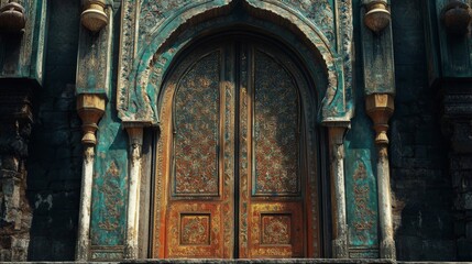 Obraz premium Ornate Palace Doorway With Intricate Teal And Gold Detailing