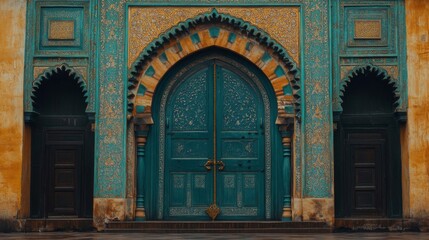 Ornate Teal Doors and Architectural Detailing