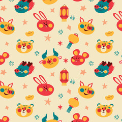 Cute Chinese Zodiac New Year Illustration Pattern