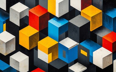 Naklejka premium Abstract colorful cube pattern wall art.