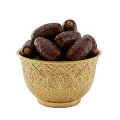 Delicious Dates in an Ornate Bowl Transparent Background Food Photography Studio Environment Close-Up Culinary Art