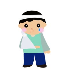 腕と頭に怪我をしたした男性
