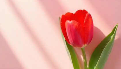 Fototapeta premium A Single Red Tulip in Soft Sunlight