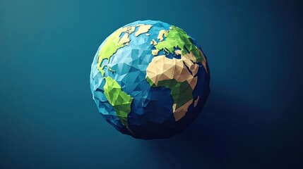 Naklejka premium Low-polygonal 3D model of Earth on a blue background.