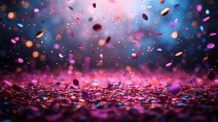 A vibrant scene filled with colorful confetti, creating a festive and celebratory atmosphere.