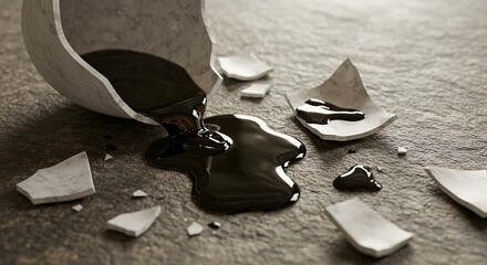 Broken alabaster jar with oil spilling out, sacrificial worship and devotion