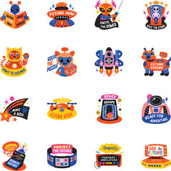 Collection of Flat Style Space Invader Stickers 