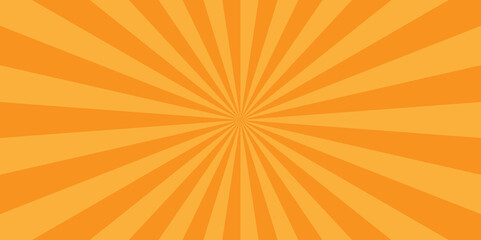 Vector orange sun rays sunburst texture background. Modern seamless retro vintage burst sunrise sunbeam element spiral striped illustration sunray template wallpaper design.