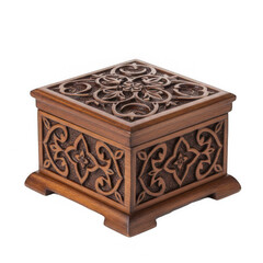 Intricate Wooden Decorative Box with Transparent Background Artistic Craftsmanship Close-up View Vintage Style