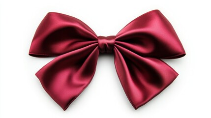 A decorative red satin bow, arranged with smooth, glossy loops, isolated on a white background, ideal for Valentines Day or holiday celebrations.