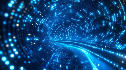 Blue abstract technology data wavy lines in holographic style