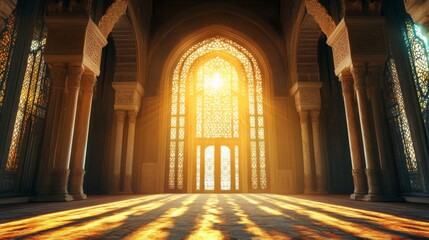Obraz premium Sunlit Interior Of An Ornate Islamic Mosque