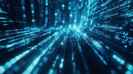 Blue abstract technology data wavy lines in holographic style