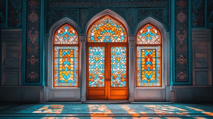 Obraz premium Ornate Stained Glass Windows and Door in a Grand Palace