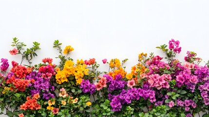 Obraz premium Colorful Bougainvillea Flowers Blooming Against White Wall