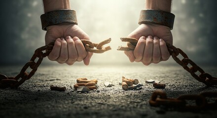 Hands lifting broken chains symbolizing freedom through Christ