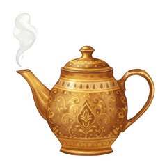 Elegant Vintage Teapot with Steam Transparent Background Kitchen Decor Art Style Warm Atmosphere