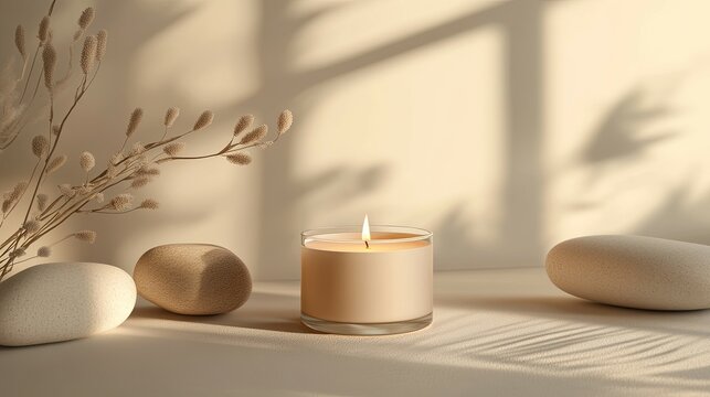 Serene Candlelight: A Minimalist Still Life with Natural Elements