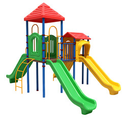 Colorful Children's Playground with Slides and Climbing Structure