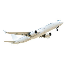White Airplane in Flight, Isolated on Transparent Background, Air Travel