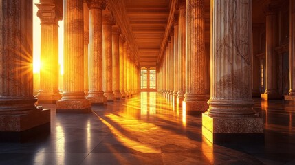 Sunlit Colonnade Majestic Architecture Golden Hour