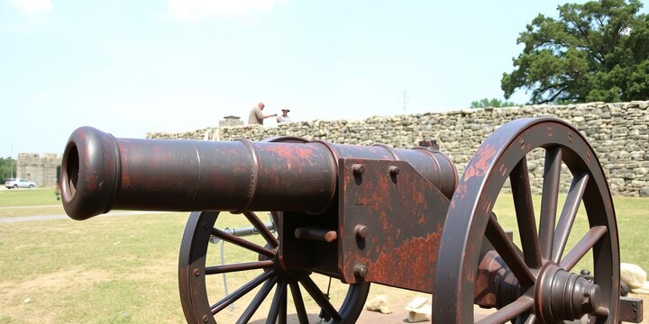 Old war cannon dating back to the Civil War era at Fort Pulaski in Georgia, USA, historic, cannon, heritage site