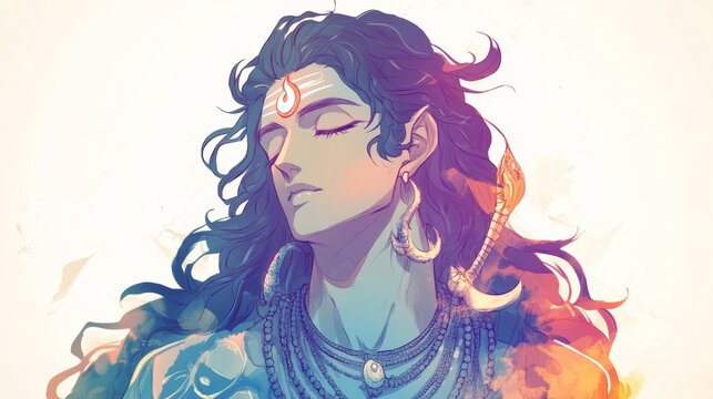 Serene Shiva: A Digital Painting of the Hindu God